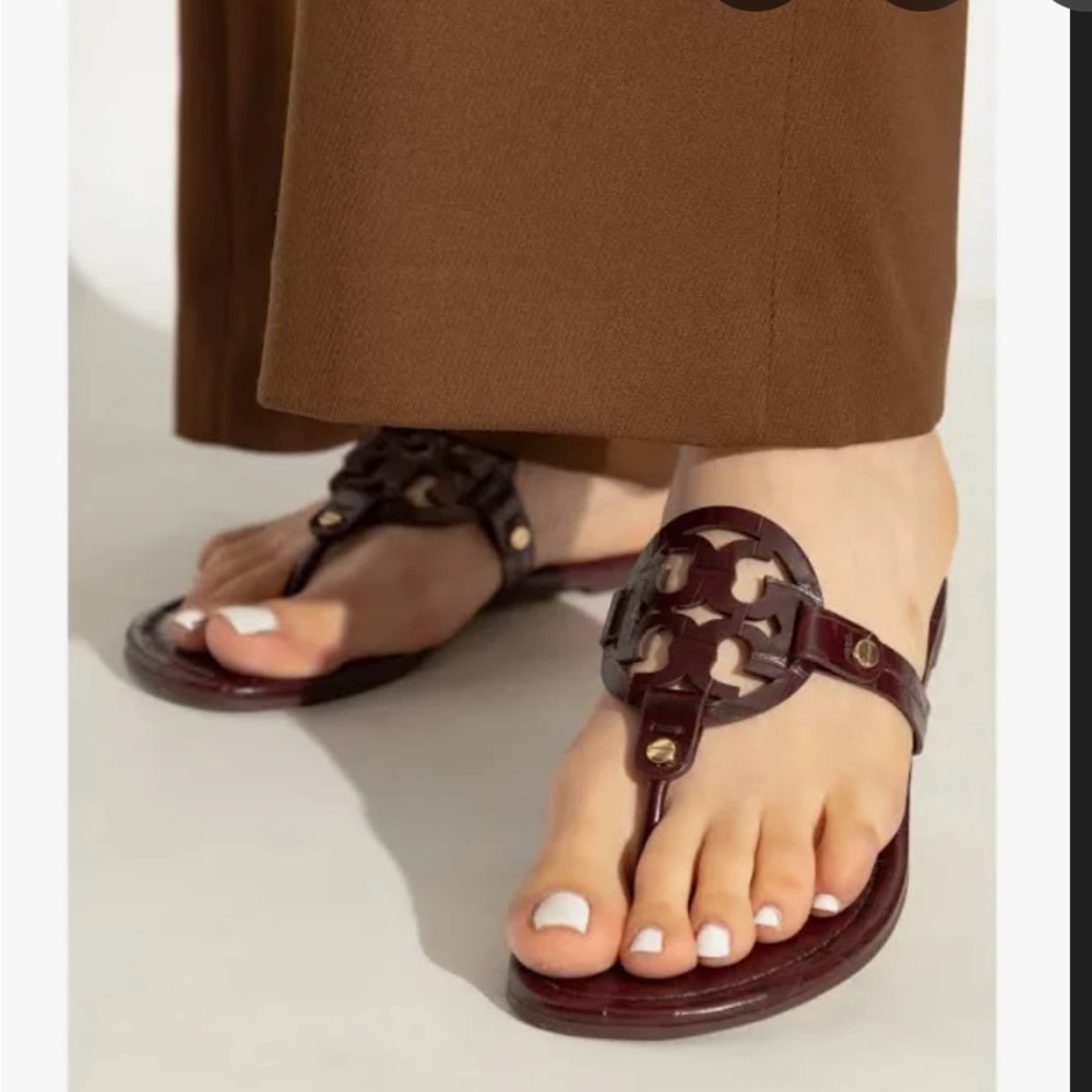 Tory Burch Miller Croc-embossed Sandals with Signature Medallion